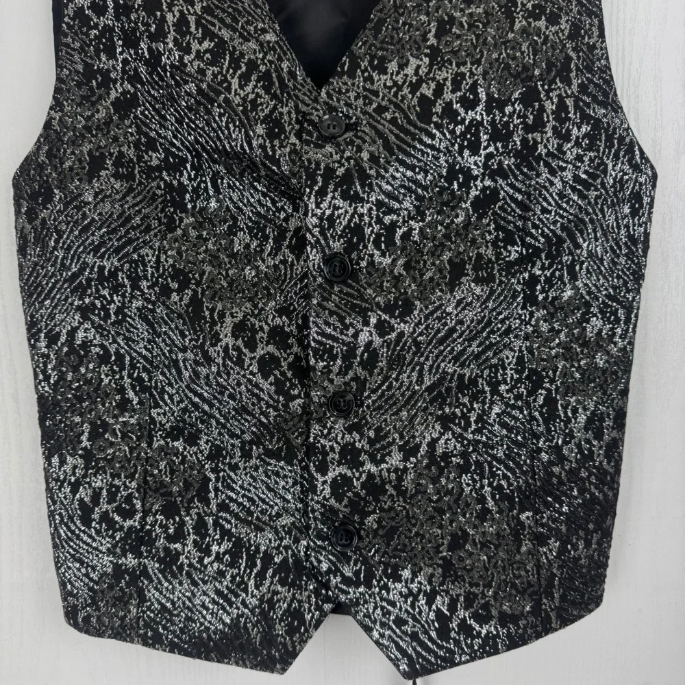 Kids World‎ of USA Metallic Brocade Formal Party Black Silver Vest Size Kid 16